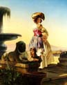italian woman with children on the stairs